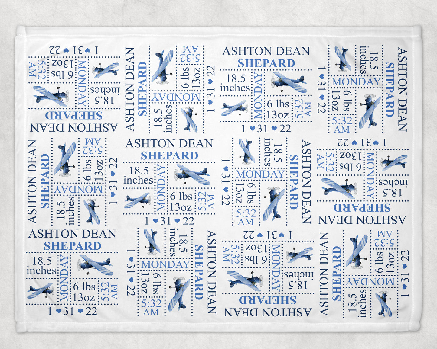 Airplane Birth Stat Blanket