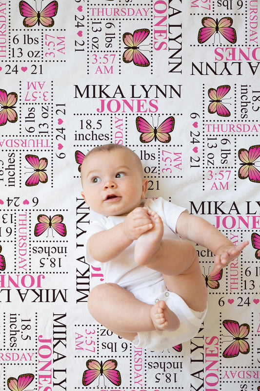 Butterfly Birth Stat Blanket