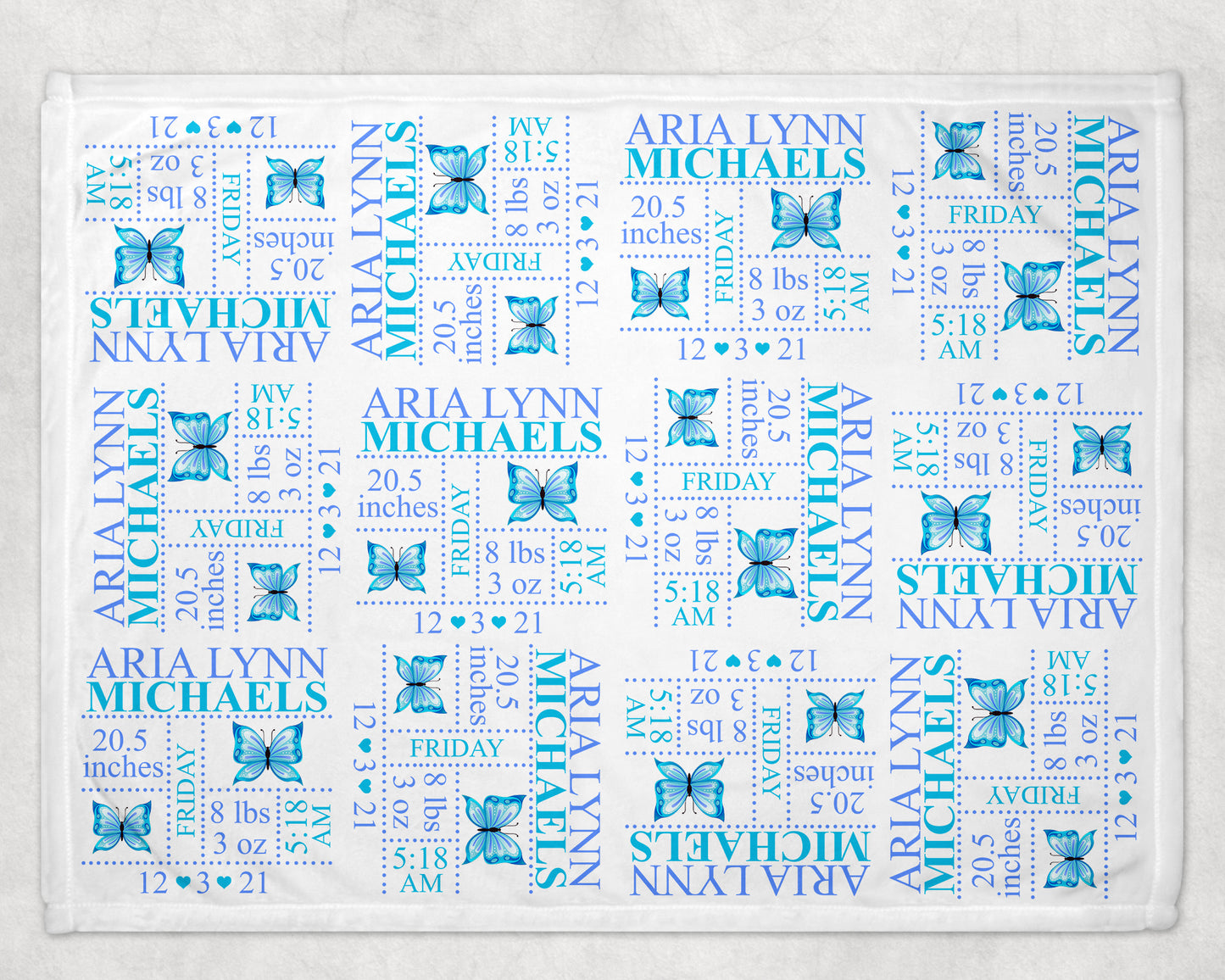 Butterfly Birth Stat Blanket