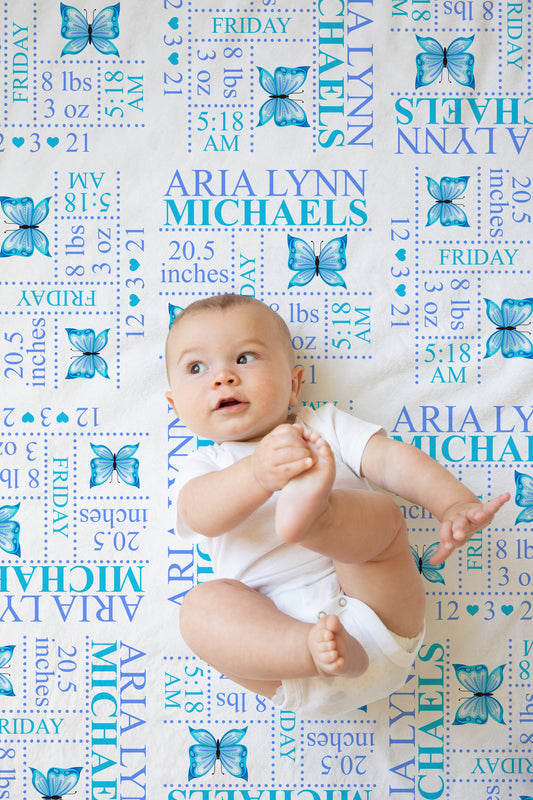 Butterfly Birth Stat Blanket