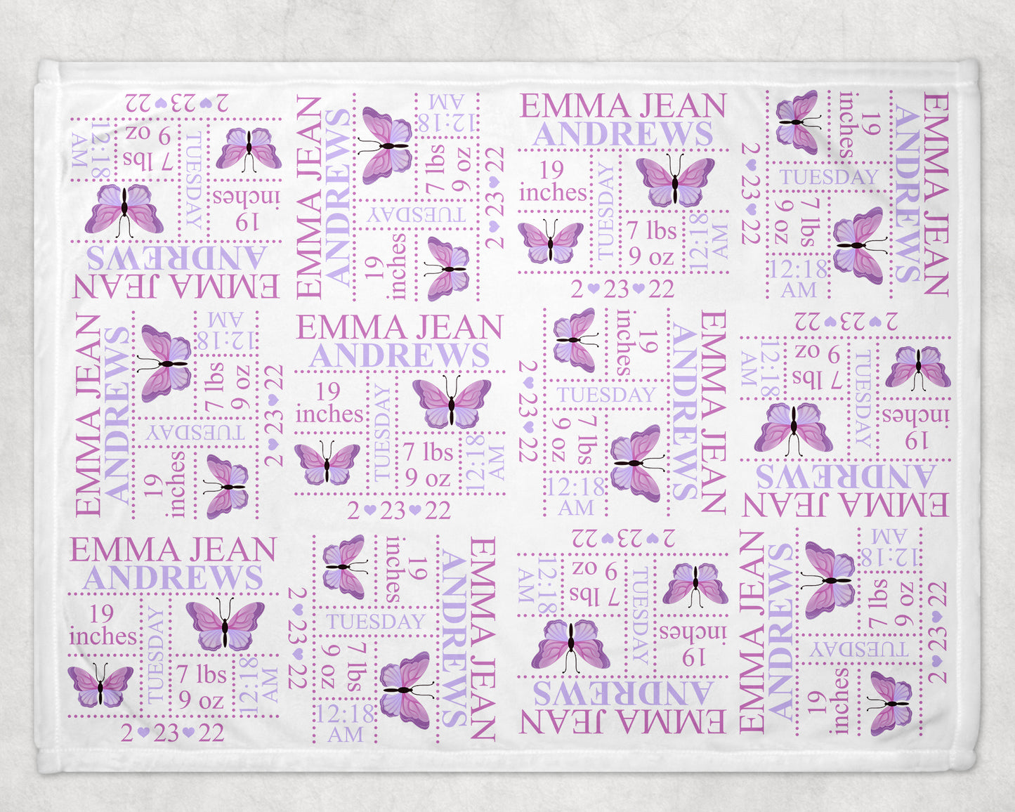 Butterfly Birth Stat Blanket