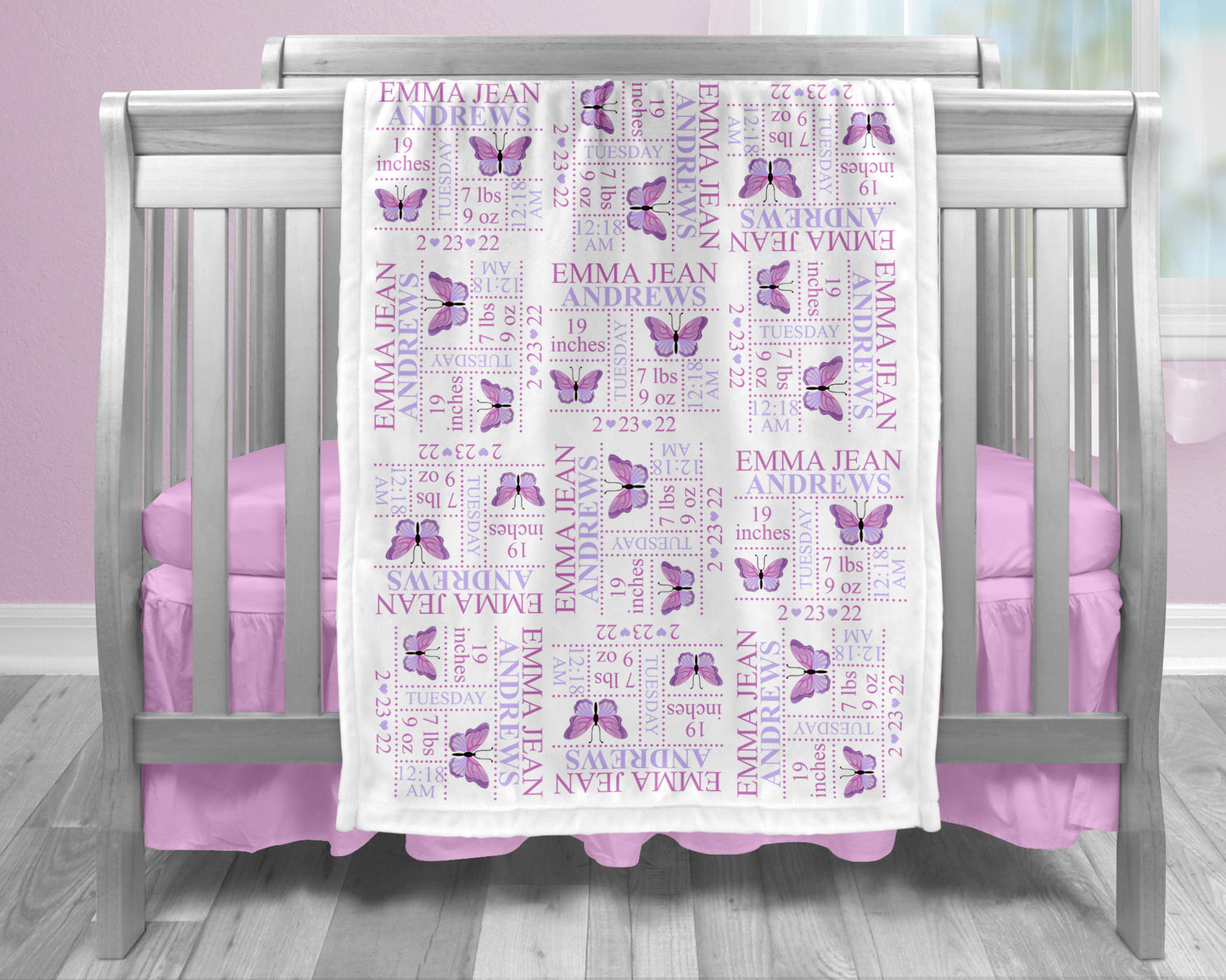 Butterfly Birth Stat Blanket
