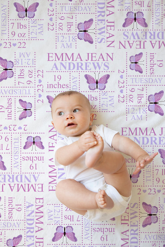 Butterfly Birth Stat Blanket