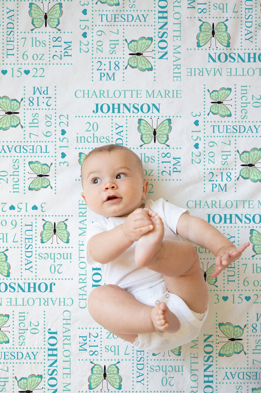 Butterfly Birth Stat Blanket
