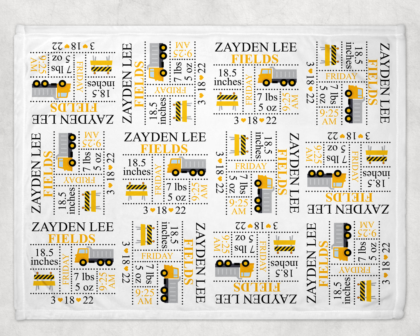 Construction Birth Stat Blanket