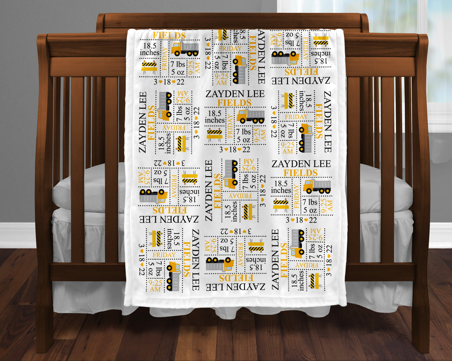 Construction Birth Stat Blanket