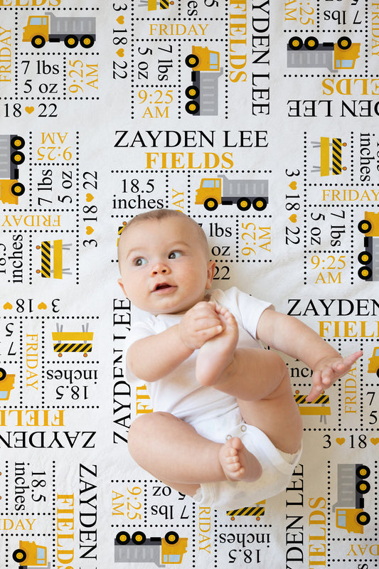 Construction Birth Stat Blanket