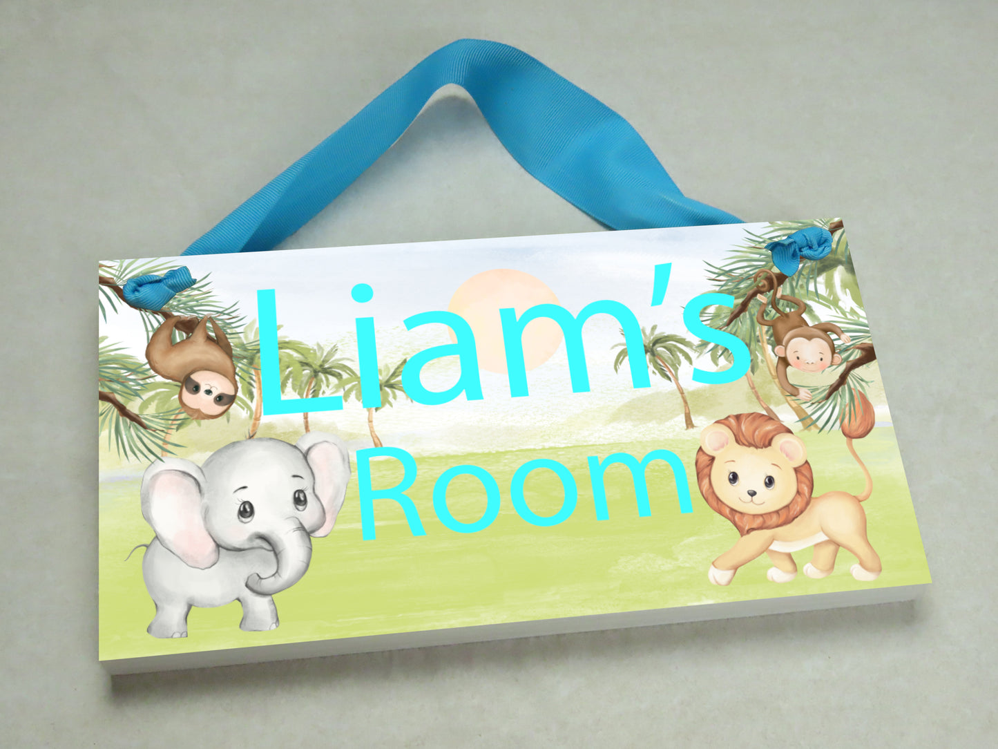 Zoo Animals Turquoise Door Sign