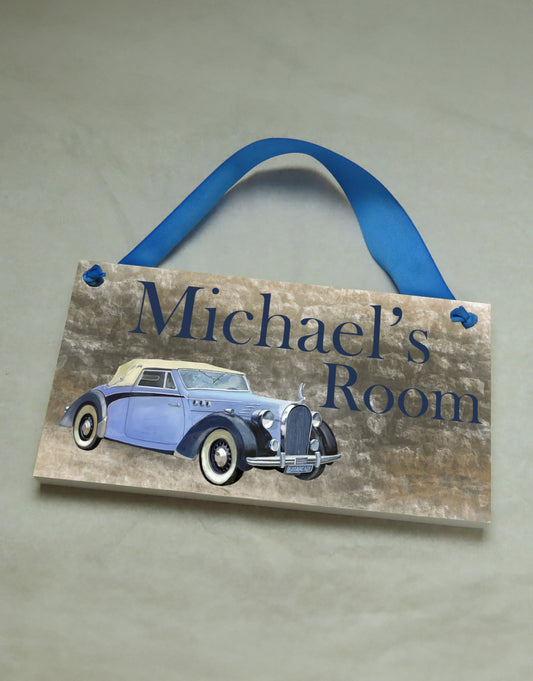 Blue Vintage Car Door Sign