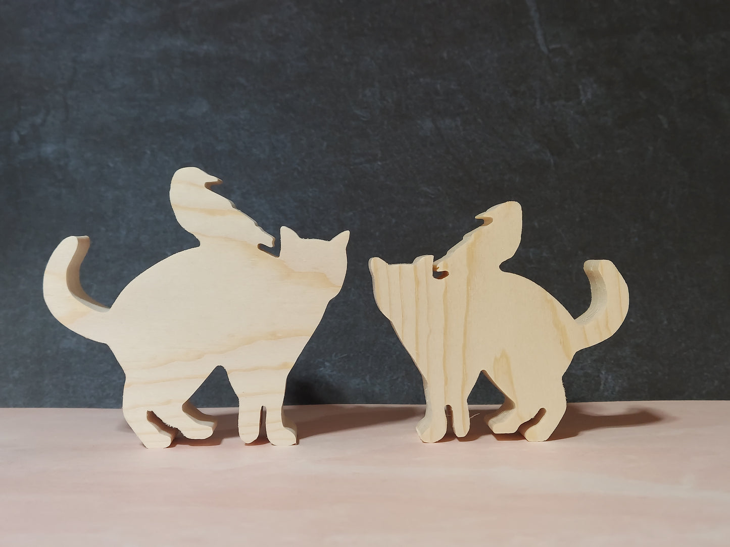 Unfinished Wooden Cat with Crow Cutout