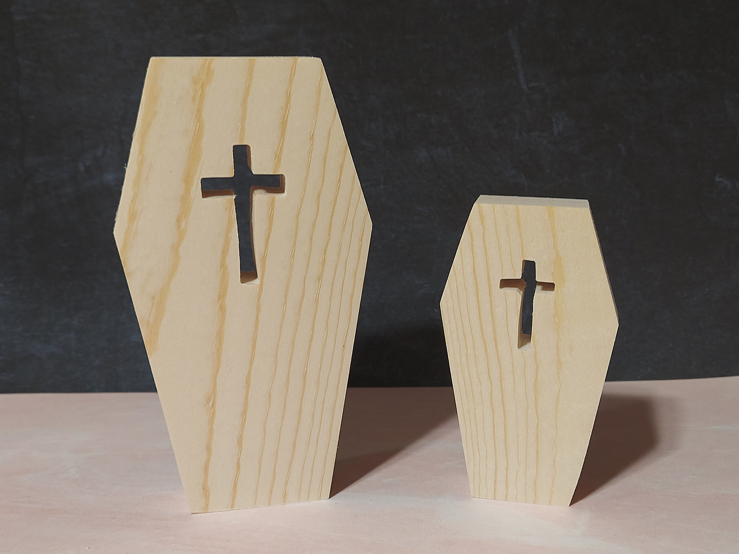 Unfinished Wooden Coffin  with Cross Cutout