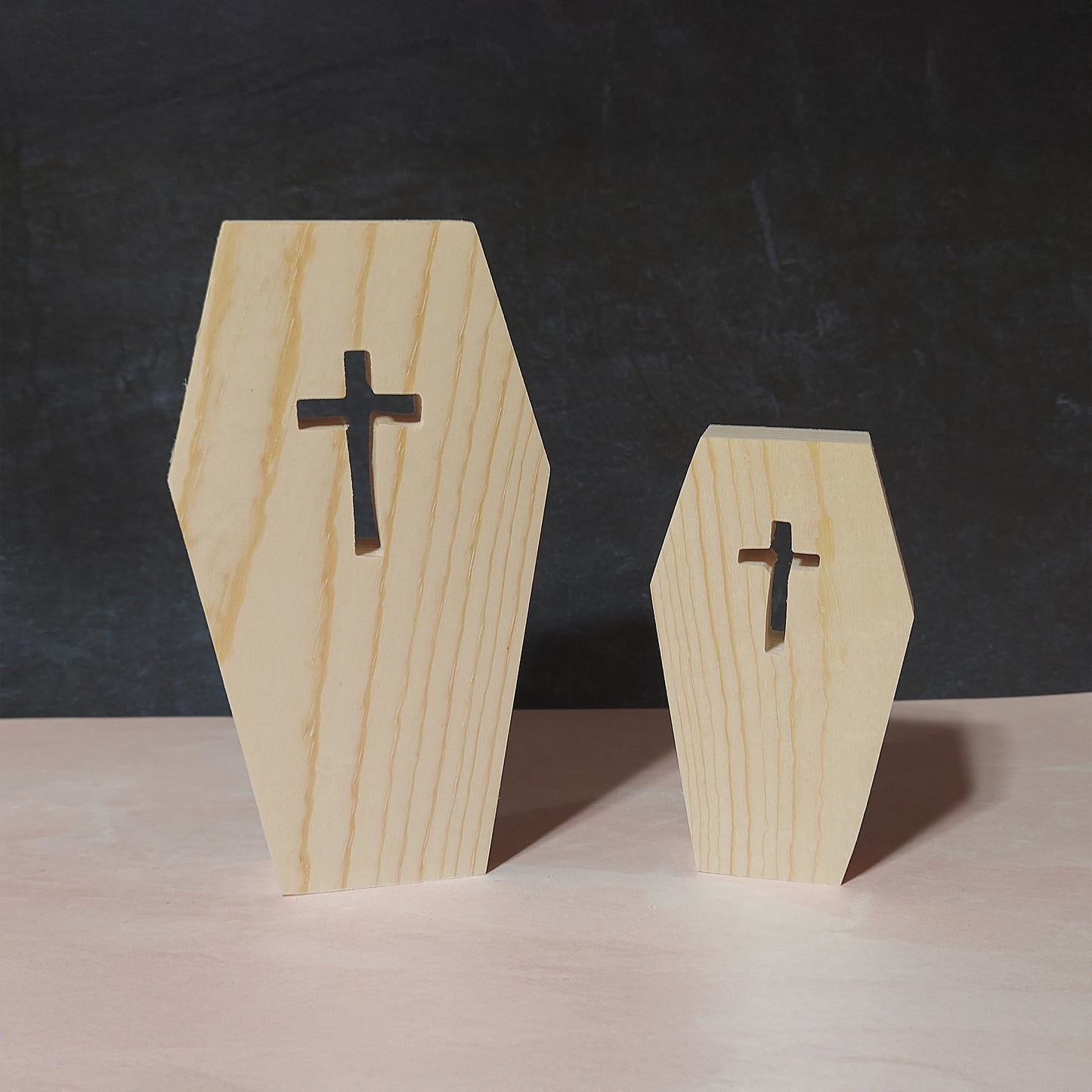 Unfinished Wooden Coffin  with Cross Cutout