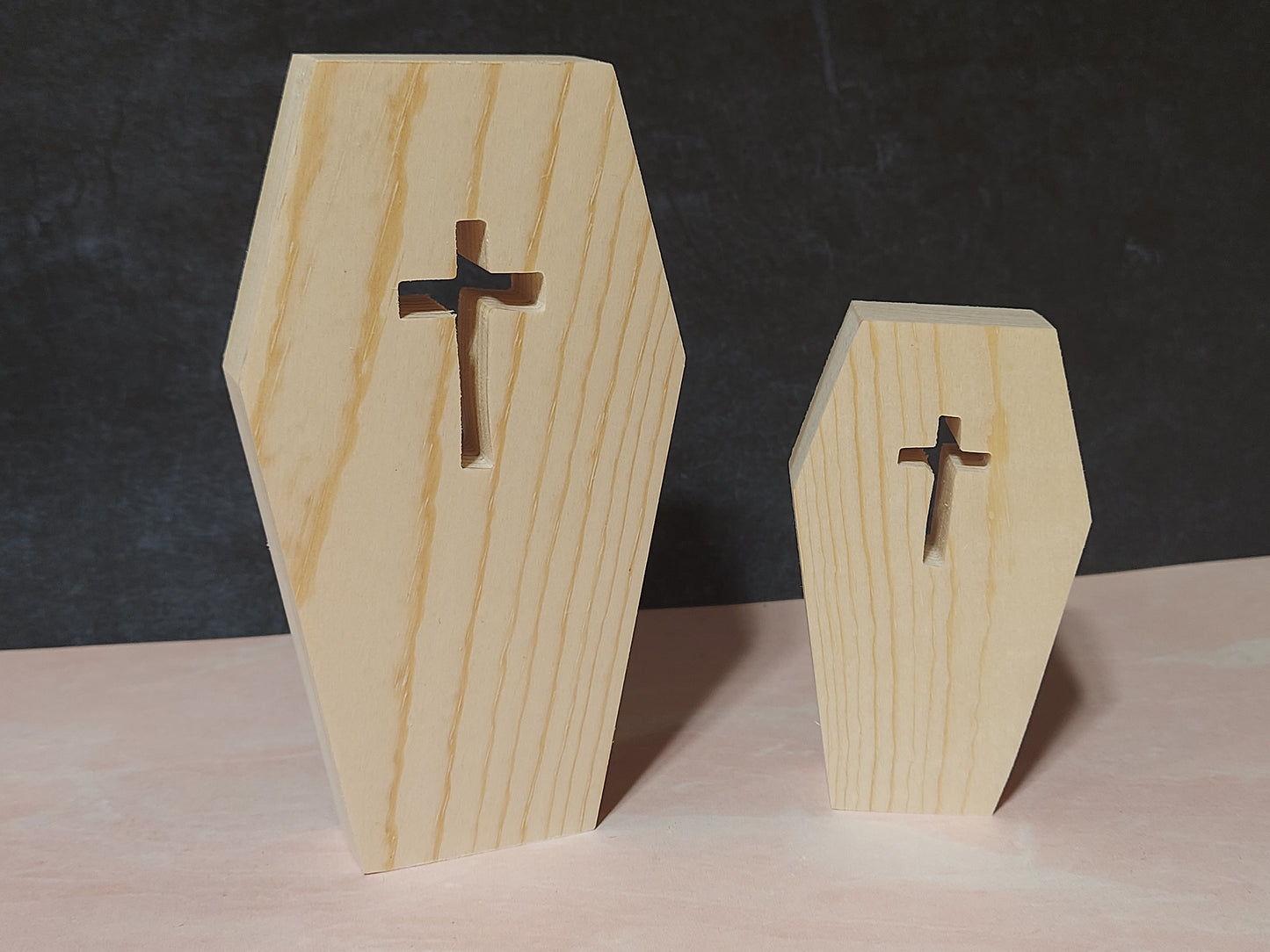 Unfinished Wooden Coffin  with Cross Cutout