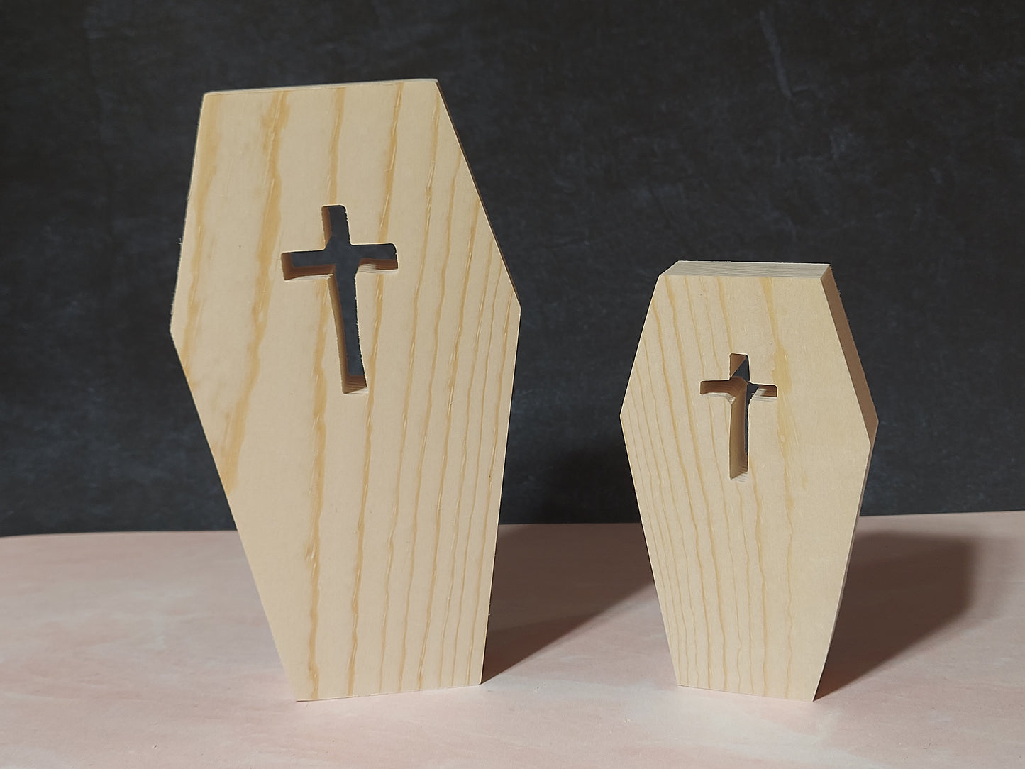 Unfinished Wooden Coffin  with Cross Cutout