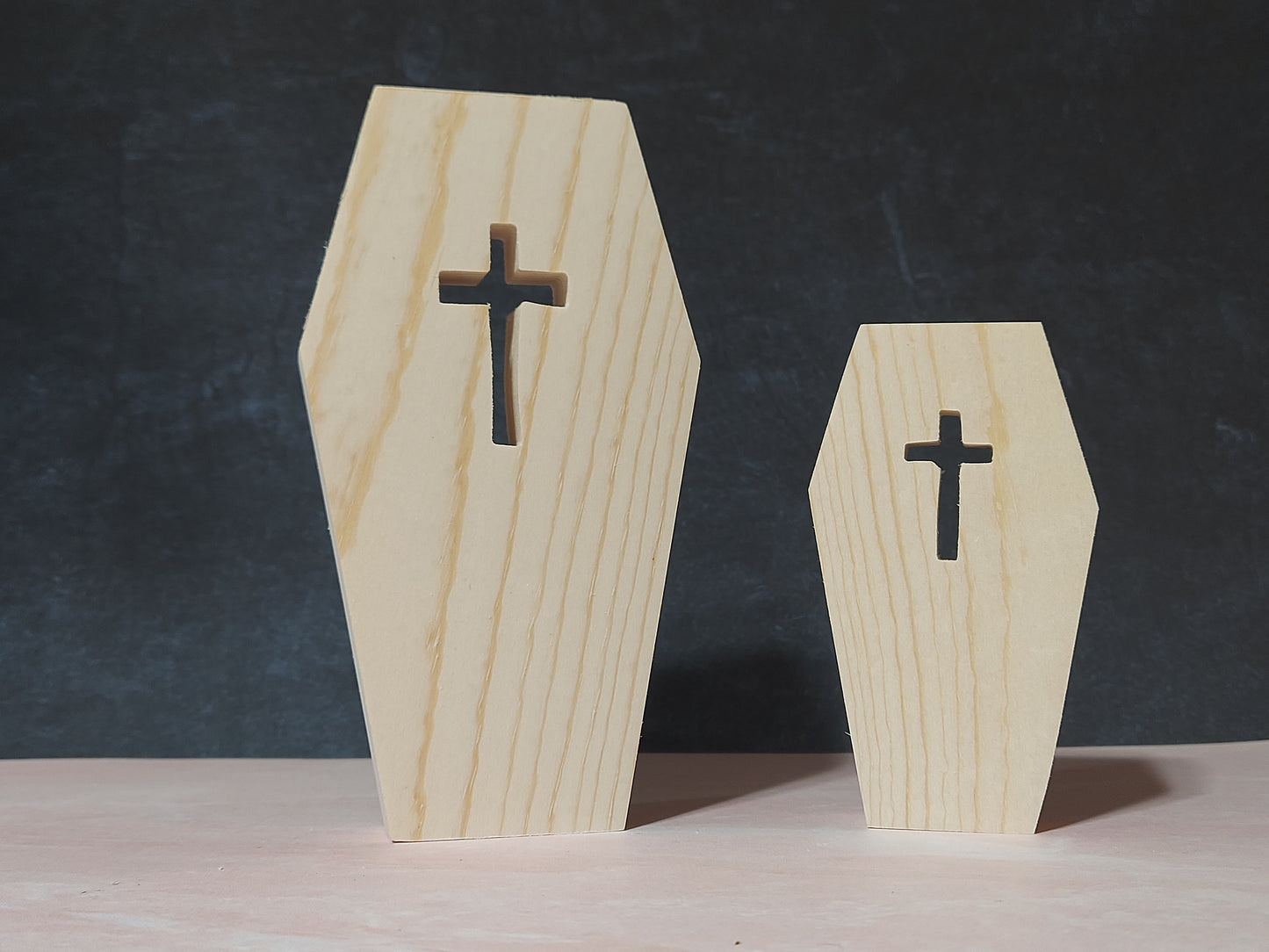 Unfinished Wooden Coffin  with Cross Cutout