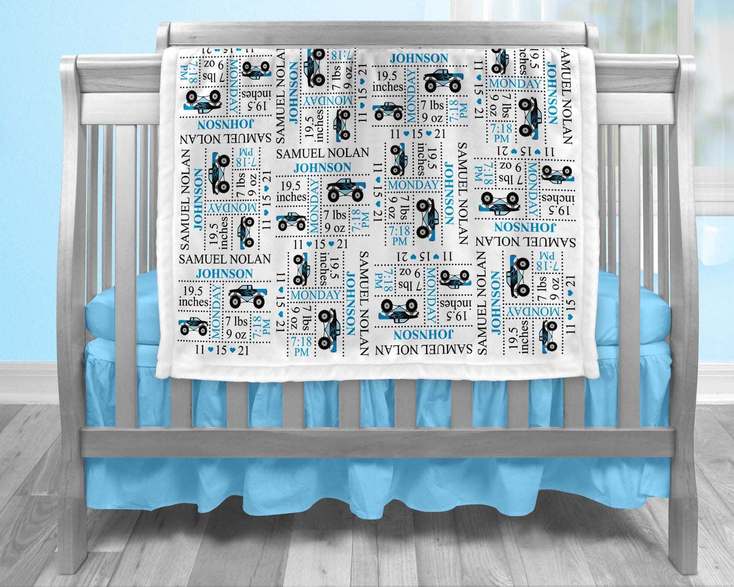 Monster Truck Birth Stat Blanket