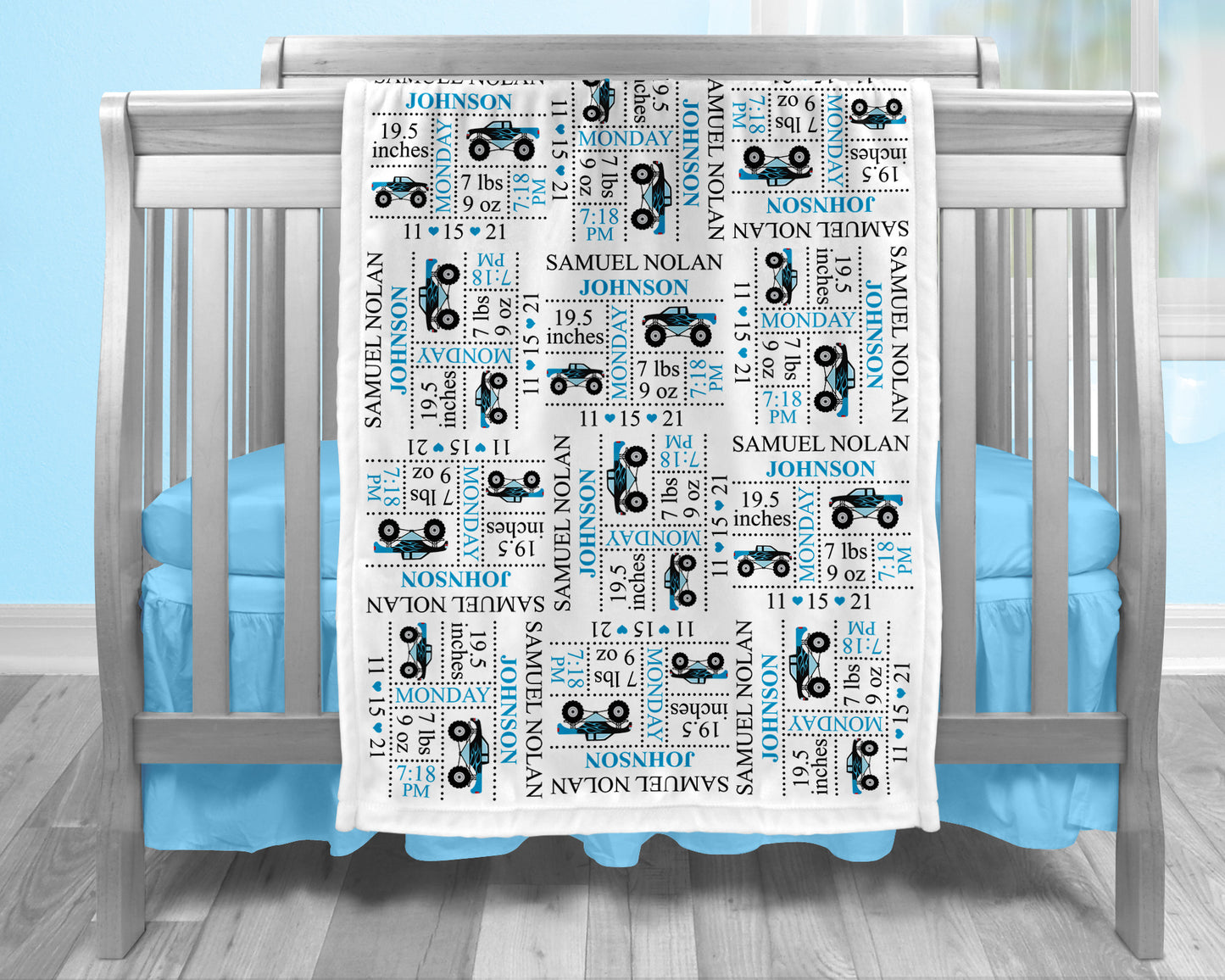 Monster Truck Birth Stat Blanket