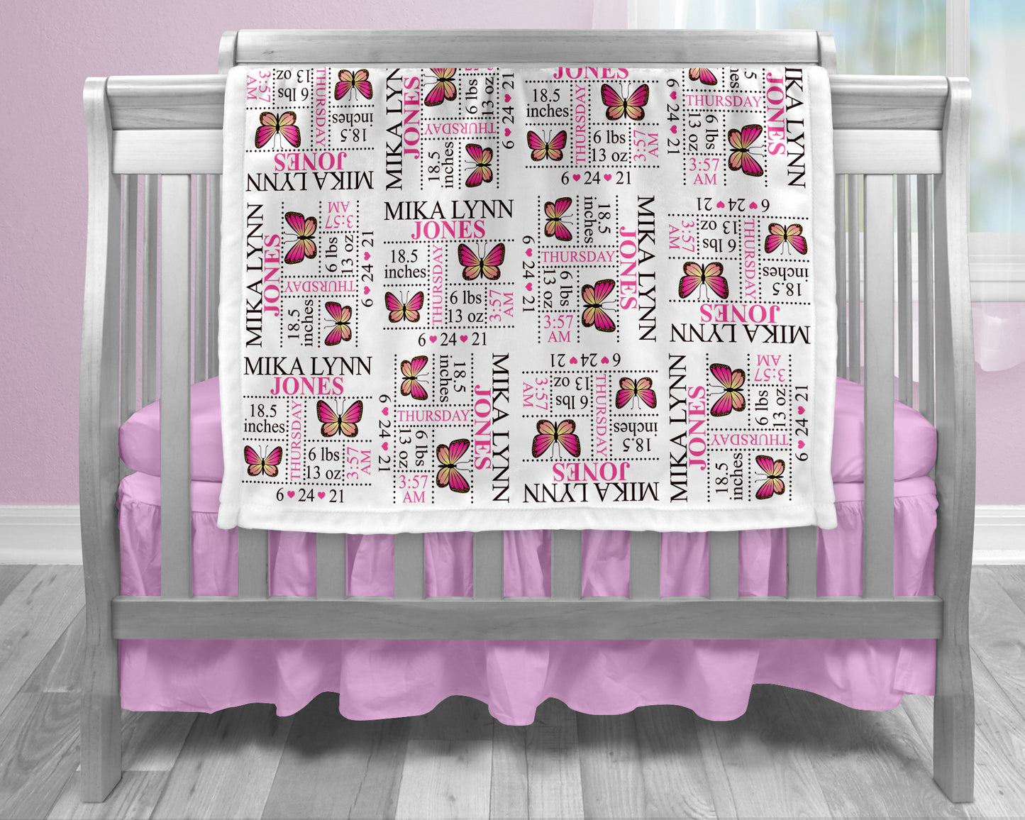 Butterfly Birth Stat Blanket