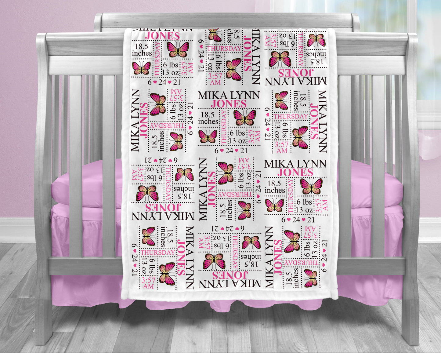 Butterfly Birth Stat Blanket