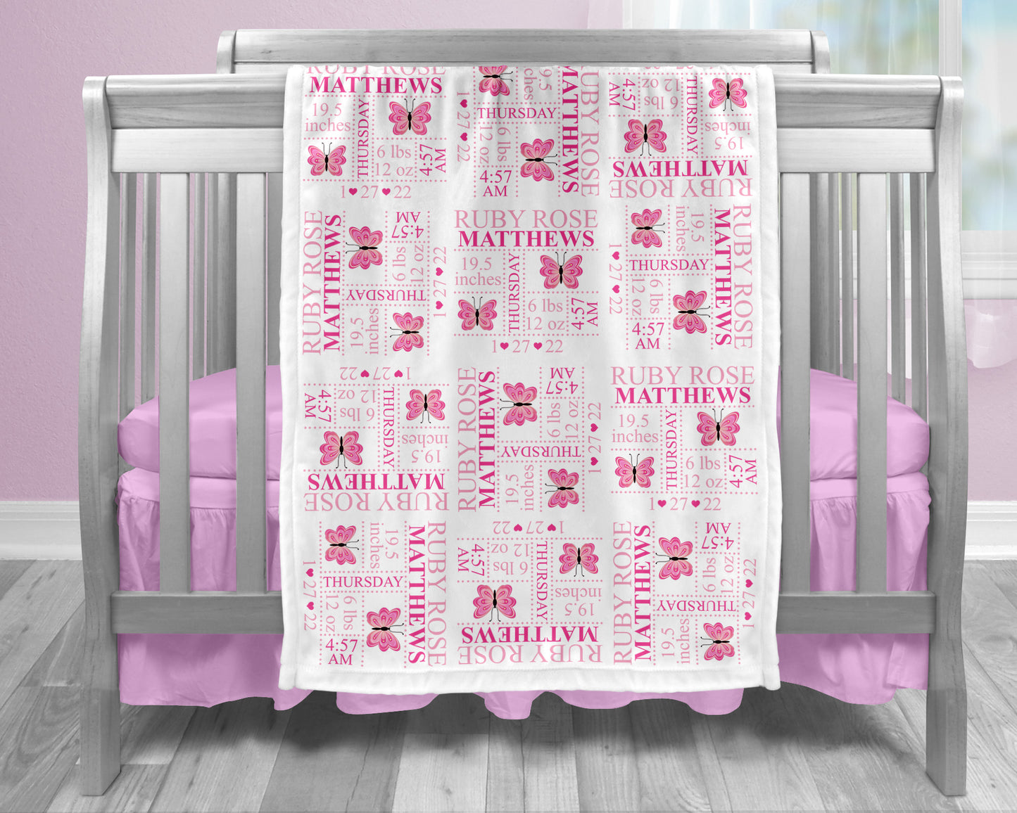 Butterfly Birth Stat Blanket