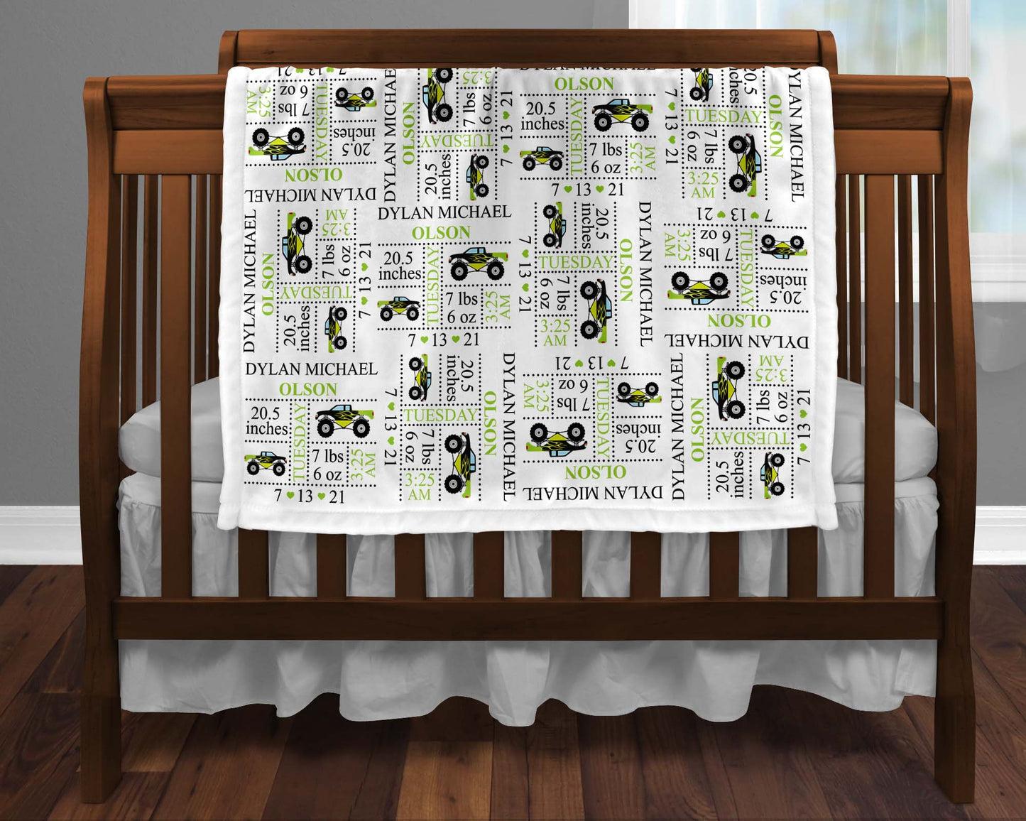 Monster Truck Birth Stat Blanket