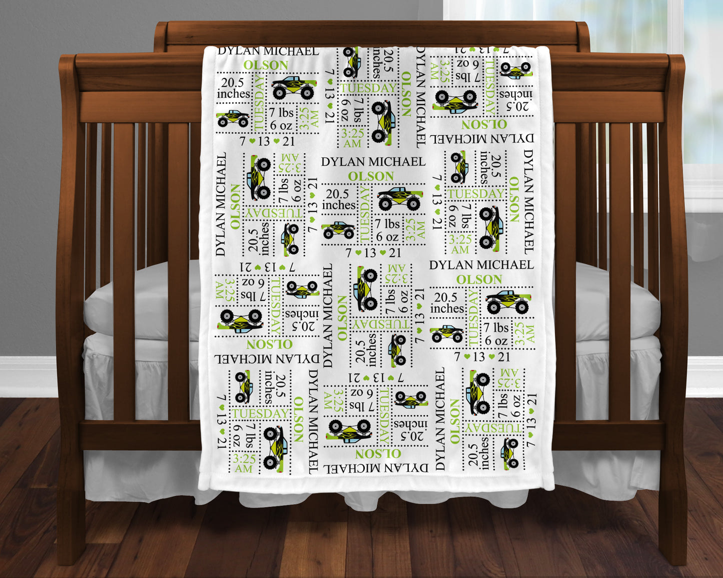 Monster Truck Birth Stat Blanket