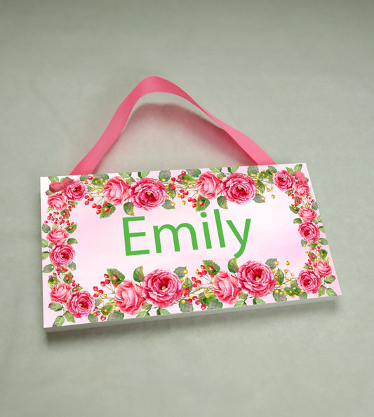 Floral Dark Pink Door Sign