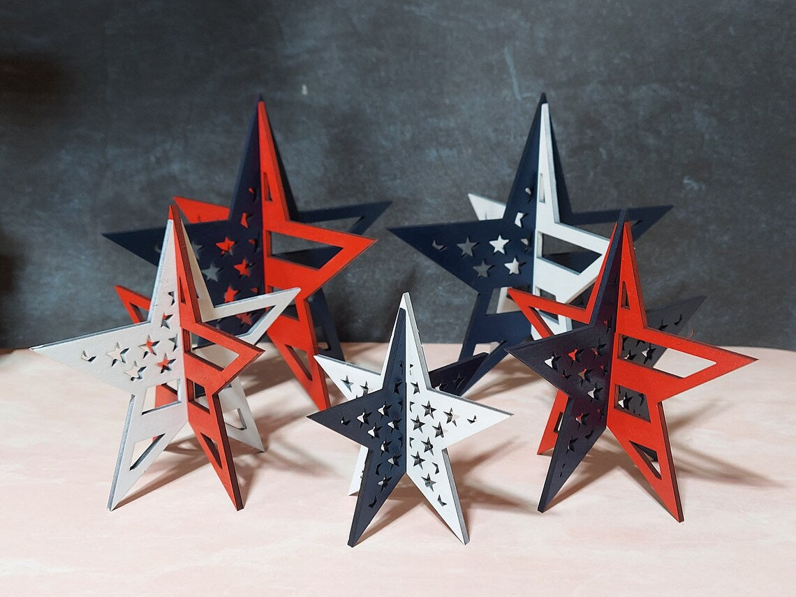 Set of 5 wood 3D stars